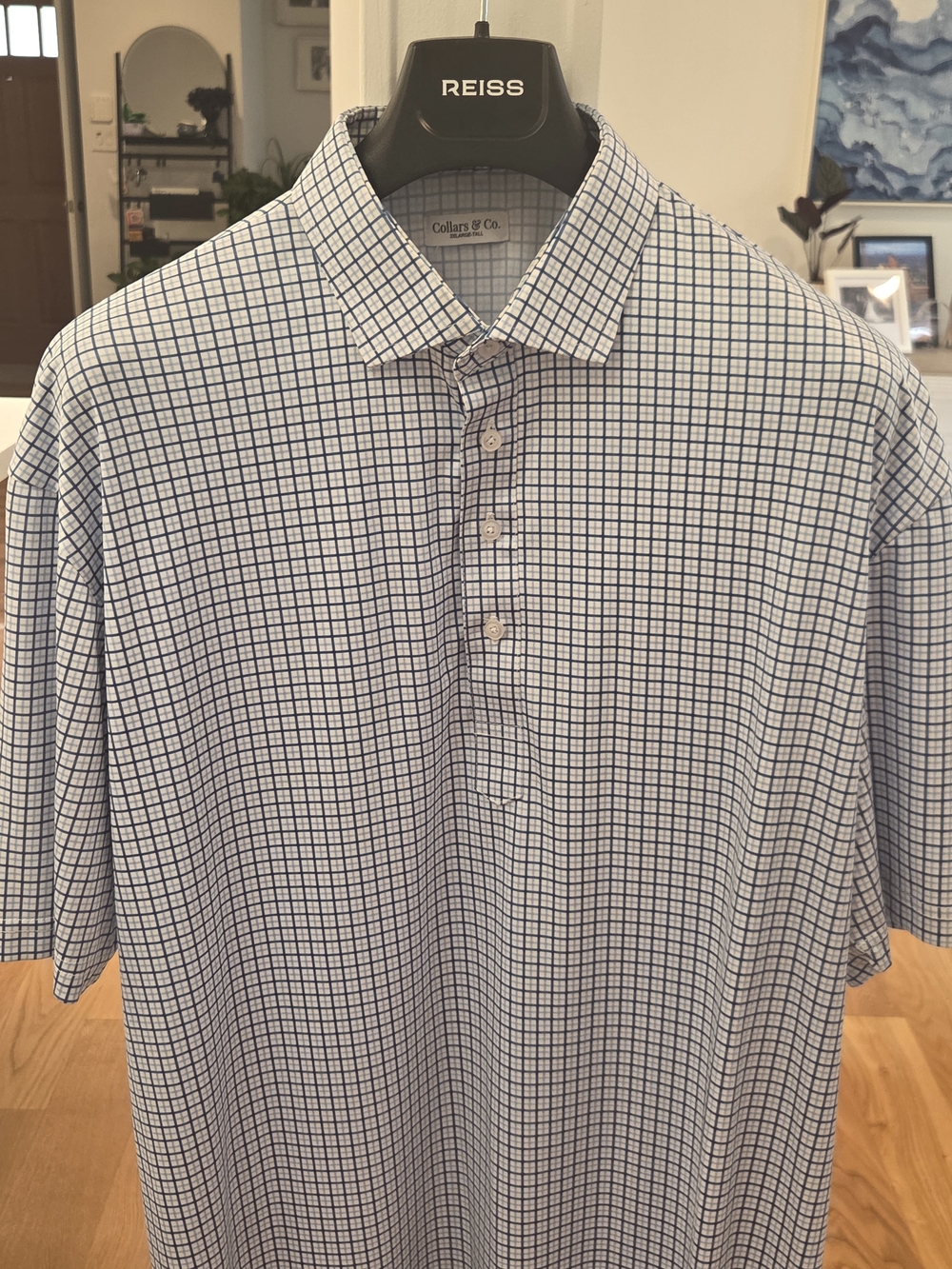 Collars & Co. Mens White/Blue Gingham SS Polo Performance Dress Shirt (2XLT)